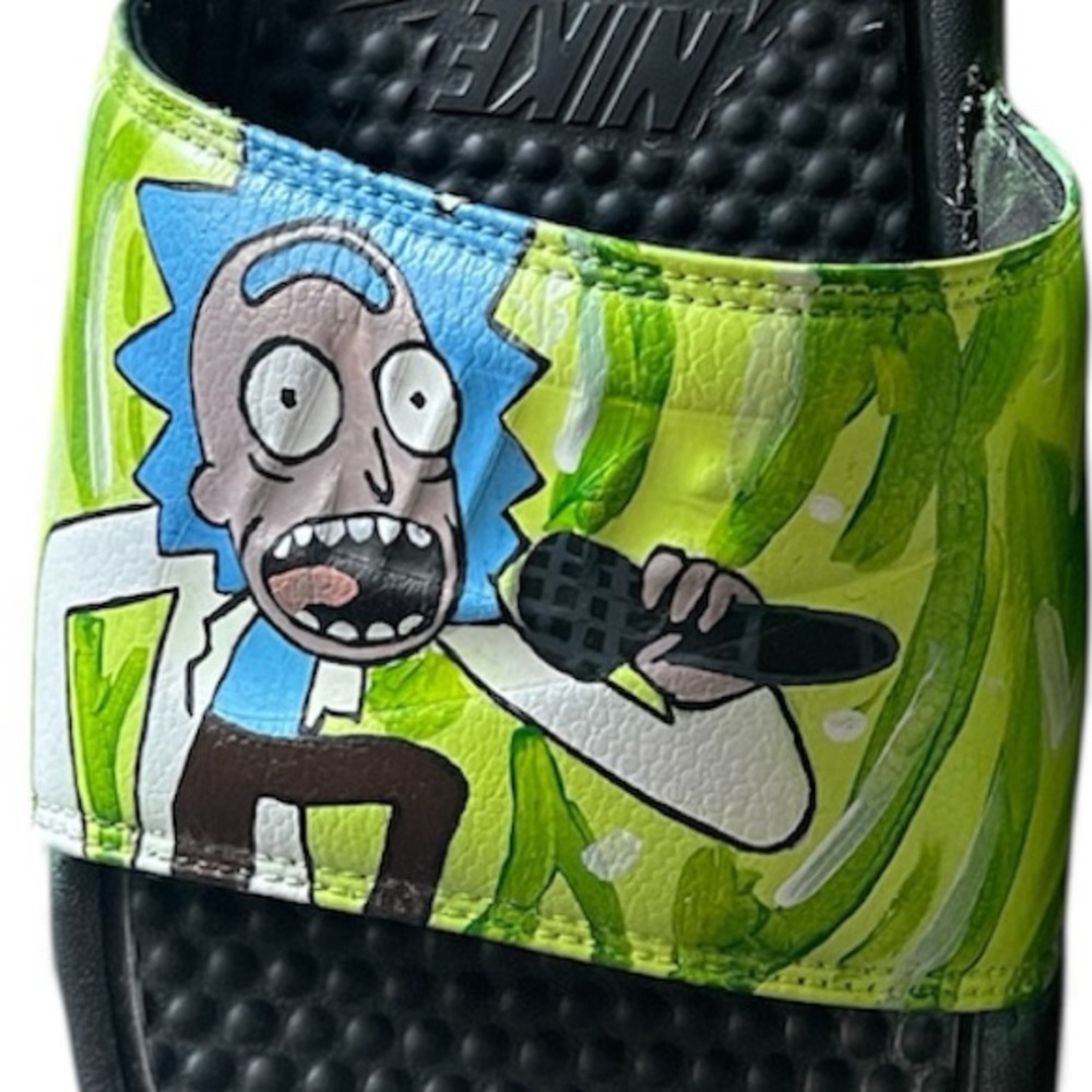 Nike Benassi + Rick & Morty Size 11 Handpainted Slides - Picture 2 of 6